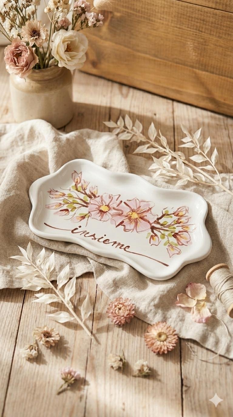 Macro del pennello che posa un decoro sulla ceramica